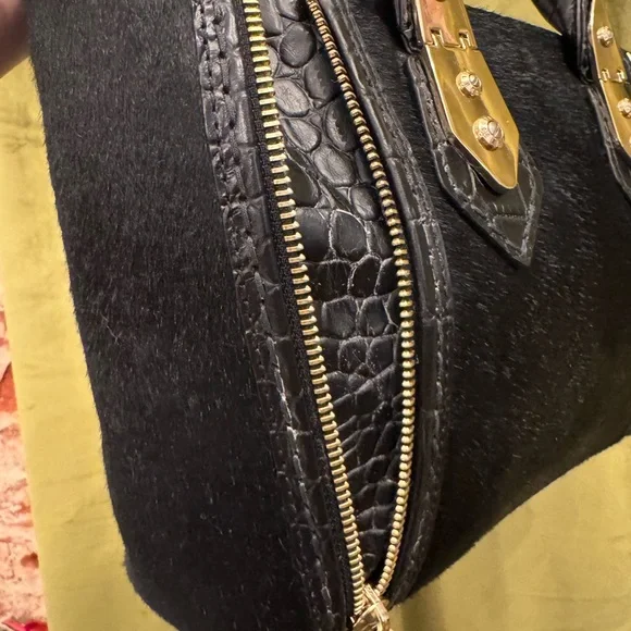 Henri Bendel Pony Hair Zipper & Croc Embossed Crossbody Handbag - Picture 2 of 10